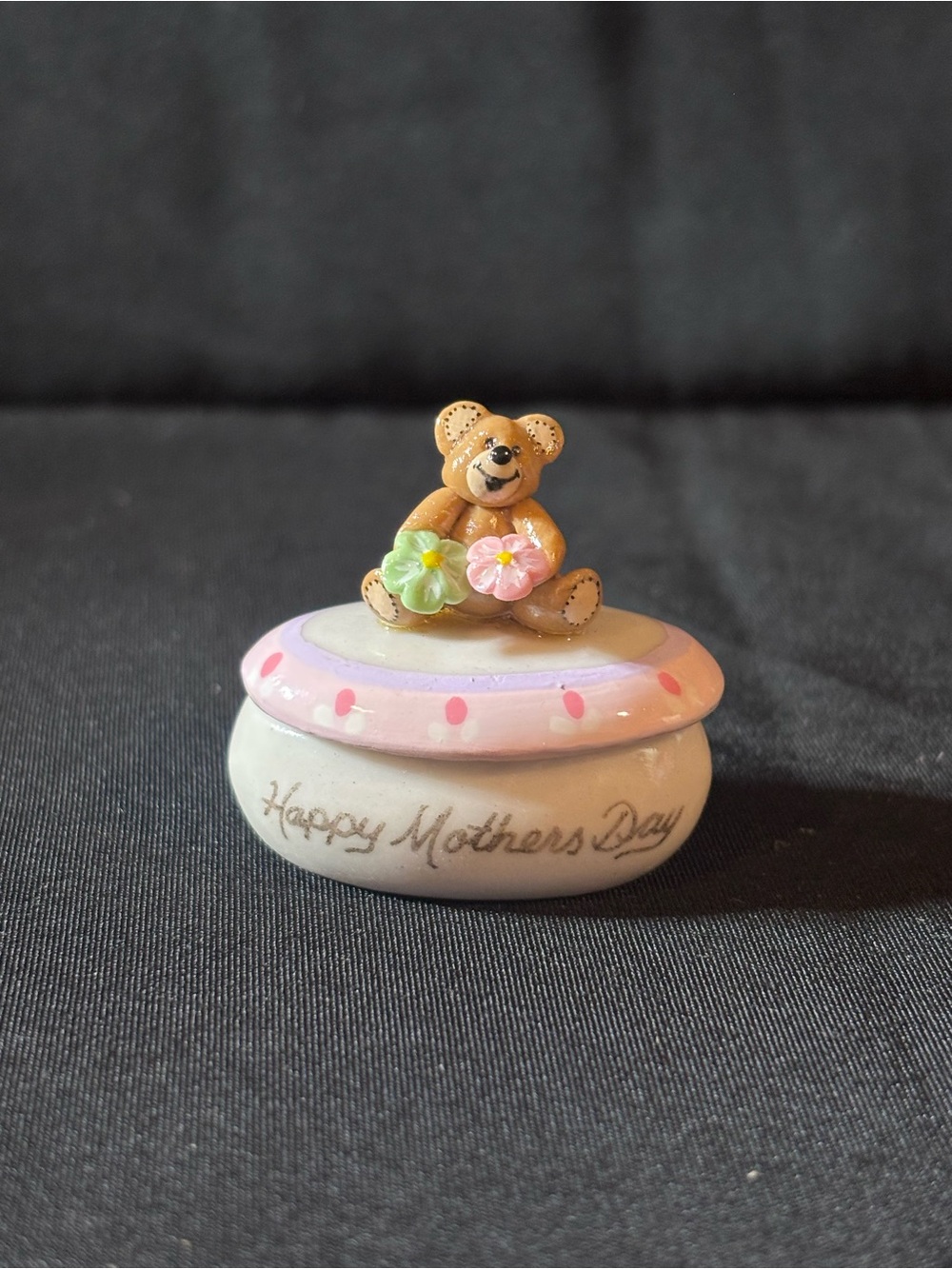 Mother's Day Bear Trinket Box - Pink and Tan